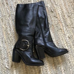 Knee High leather upper boots. WORN TWICE